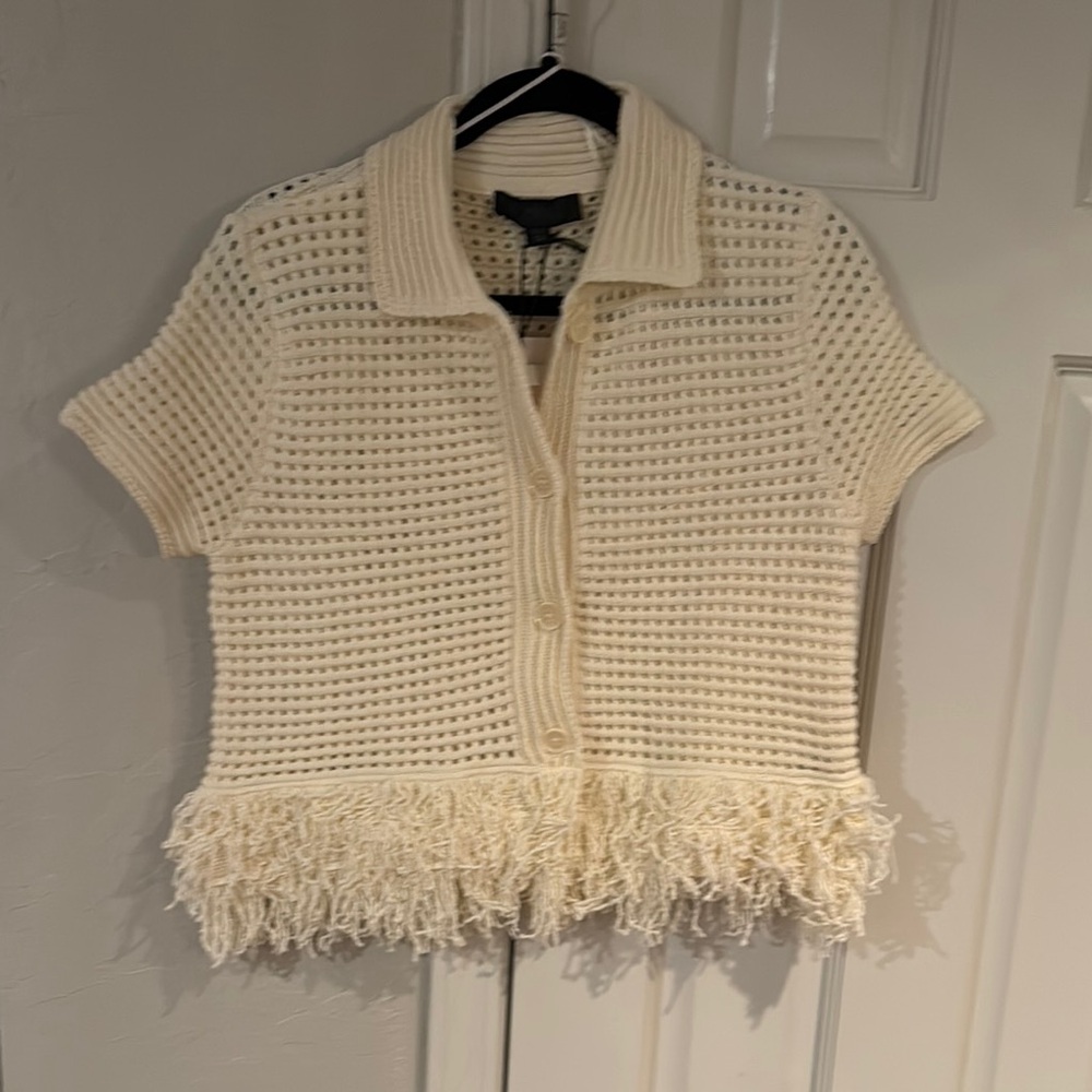 Zara Women’s cream Short-Sleeve Crochet Button shirt